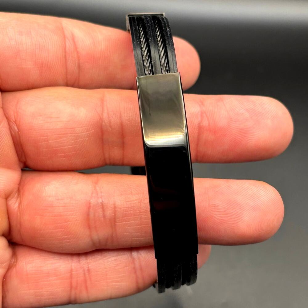 Blackjack BJB251B Men's Black Silicone Stainless Steel Bangle ID Bracelet NWT - Picture 7 of 17